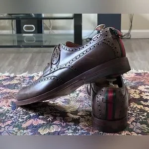 Gucci | Shoes | Gucci Signature Stripe Wingtip Brown Leather  display picture 3